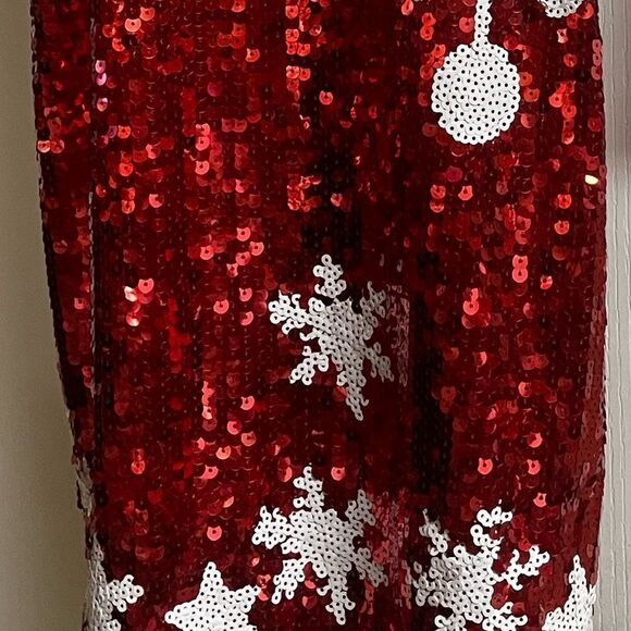 MERRY Christmas Red Sequin Costume Fancy Party Holiday Dress Disco Holiday New - Picture 10 of 11